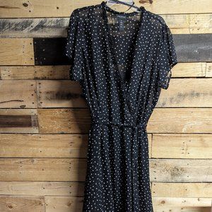 Lane Bryant Faux Wrap Dress Black & White Polka Dots 22W